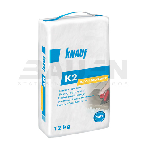 Plytelių klijai | Elastingi plytelių klijai Knauf K2 12kg
