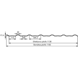 Profiliuota skarda HANBUD T-18E (0.70mm), 2 rūšis, blizgi grafito pilka (RAL7024), 1185 x 2500 mm.