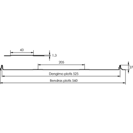 Klasikinė skarda Hanbud PHR560 "Trapecija 2" 0,5-0.7 mm., (525mm) tams. pilka, blizgi (RAL7016), m2