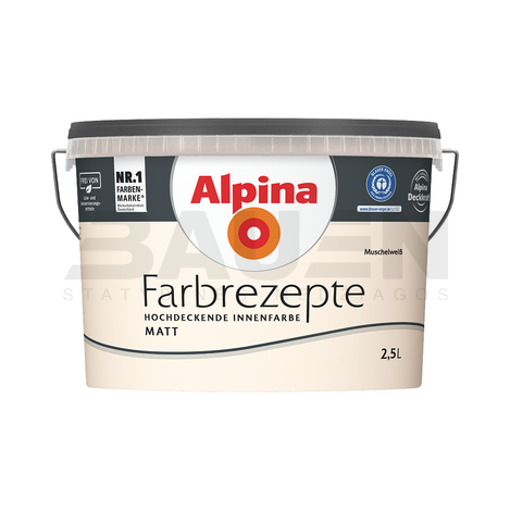 Dažai | Spalvoti vidaus dažai ALPINA Farbrezepte Muschelweiß 2,5 Ltr.