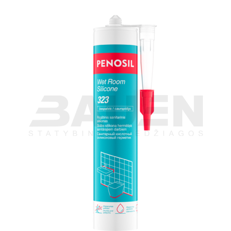 Rūgštinis sanitarinis silikonas PENOSIL Wet Room Silicone 323, bespalvis, 280 ml