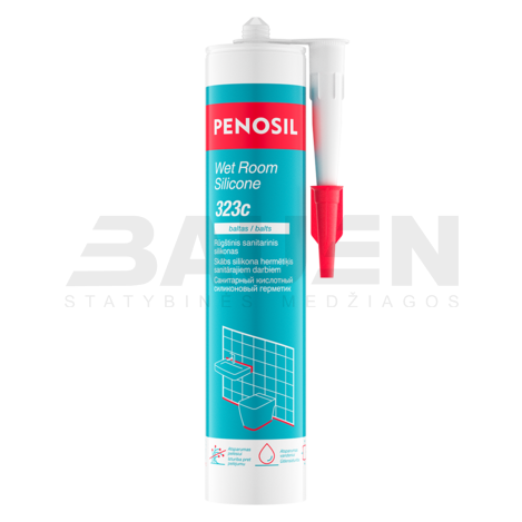 Silikonai | Rūgštinis sanitarinis silikonas PENOSIL Wet Room Silicone 323c, baltas, 280 ml