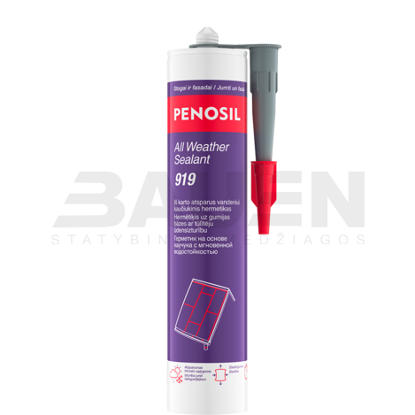 Vandeniui atsparus hermetikas PENOSIL All Weather Sealant 919, pilkas, 300 ml