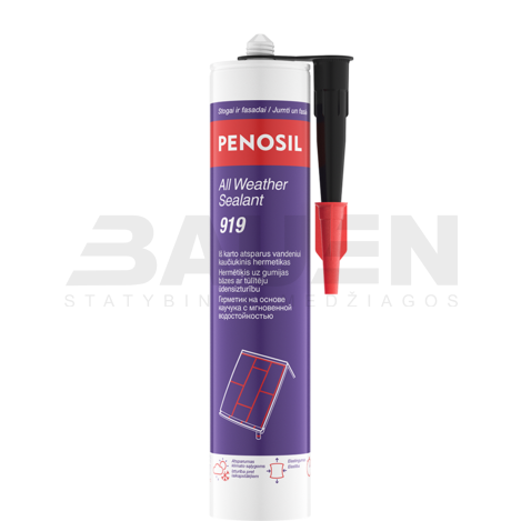 Hermetikai | Vandeniui atsparus hermetikas PENOSIL All Weather Sealant 919, juodas, 300 ml