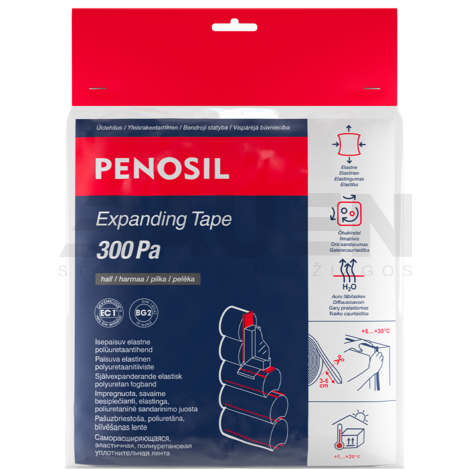 Savaime besiplečianti juosta PENOSIL Expanding Tape 300Pa, 10x15/3-5mm, pilka, 10m/rul