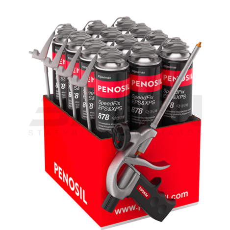 Komplektas PENOSIL SpeedFix EPS&XPS 878 universalios klijuojančios putos (12 vnt. x 750 ml) + putų pistoletas C1