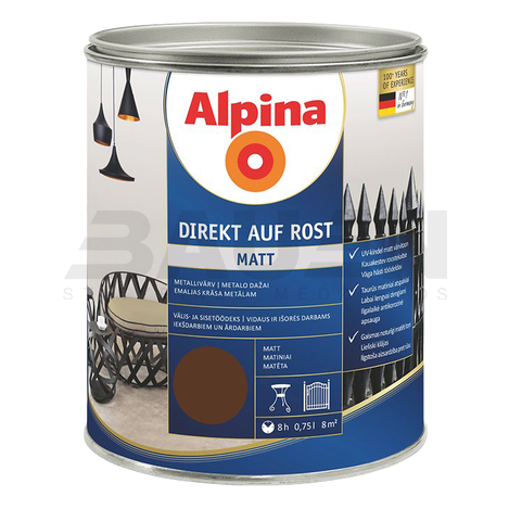 Dažai | Metalo dažai Alpina DaR MATT Braun (RAL8011) 750 ml.