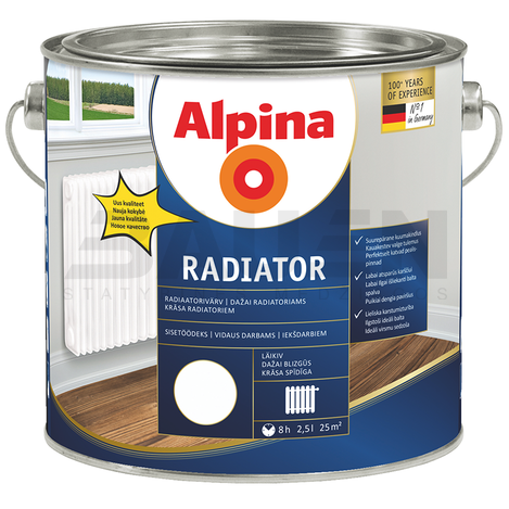 Dažai | Specialūs dažai radiatoriams ALPINA RADIATOR, balti, 2,5 Ltr.
