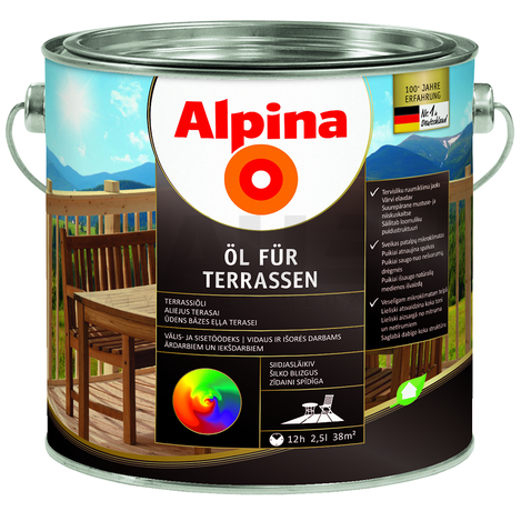 Alyvos | Šviesus terasinis aliejus Alpina Oel Fur Terrassen Hell 2,5 Ltr.