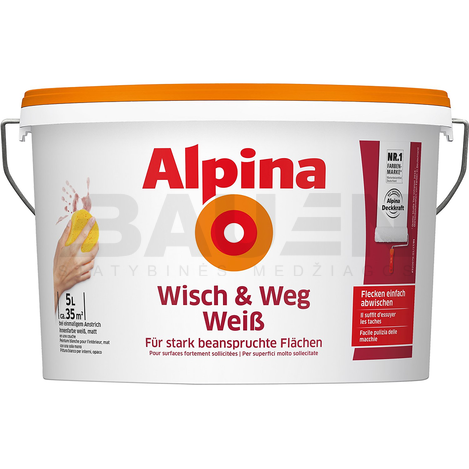 Dažai | Dažai intensyviai veikiamiems paviršiams ALPINA Wisch & Weg Weiß  5 Ltr.