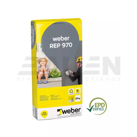 Glaistai | Smulkus apsauginis glaistas WEBER REP 970, betono remontui, 0-5 mm., 20 Kg.