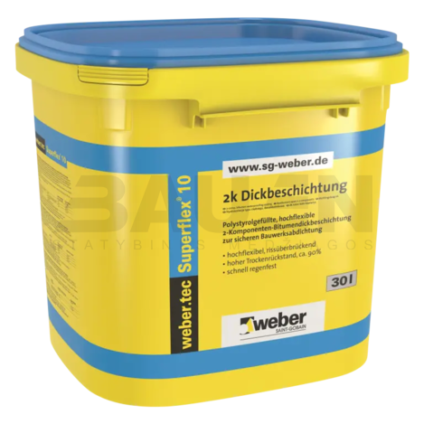 Hidroizoliacija | Labai lanksti, palengvinta dvikomponentė bituminė hidroizoliacija WEBER.TEC Superflex 10, be tirpiklių, 30 Ltr.