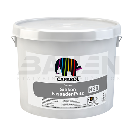 Silikoninis tinkas | Dekoratyvinis silikoninis tinkas Caparol Silikon FassadenPutz K15 (samanėlė 1,5mm) 25 Kg., balta