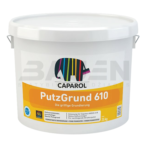 Gruntai | Gruntiniai dažai su kvarc. užpildu Caparol Putzgrund 610, bespalviai, 25 Kg.
