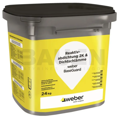 Hidroizoliacija | Greitai kietėjanti, stora dvikomponentė hidroizoliacija WEBER BaseGuard, be bitumo, 24 Kg.