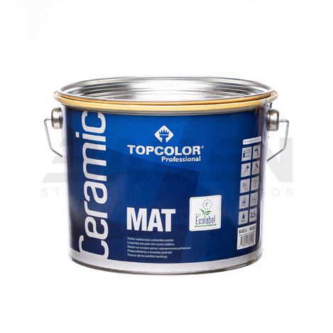 Dažai | Ypač intensyviam plovimui atsparūs dažai TOPCOLOR Ceramic Mat, balta (A bazė) 2,5 L