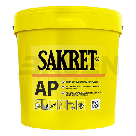 Akrilinis tinkas | Tinkas akrilinis SAKRET AP B (1,5mm) samanėlė, 25 Kg.