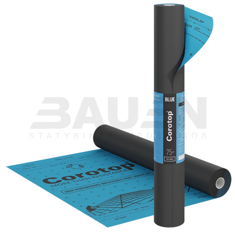 Difuzinės plėvelės | Difuzinė plėvelė Corotop Blue 140 g/m2, su lipniais šonais, (75m2)