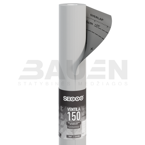 Difuzinės plėvelės | Plėvelė difuzinė Secco Ventila 150g/m² (75 m²/rul.), du lipnūs kraštai 