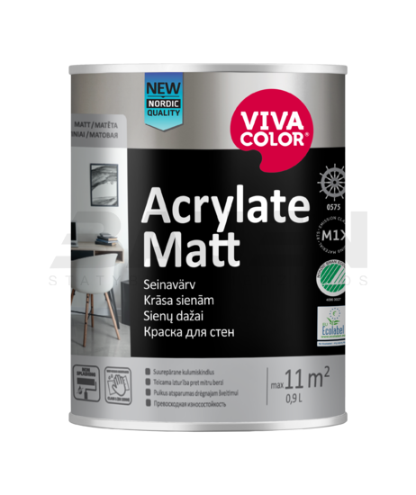 Dažai | Dilimui atsparūs dažai sienoms VIVACOLOR Acrylate Matt (A bazė) 0,9l