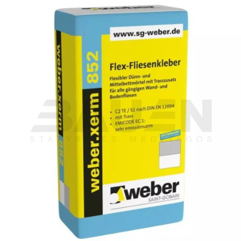 Plytelių klijai | Elastingi plytelių klijai baseinams, terasoms WEBER.XERM 852 C2TE S1, 25 Kg.