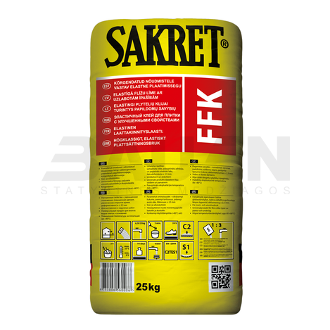 Plytelių klijai | Elastingi plytelių klijai, vidaus ir išorės darbams SAKRET FFK 25 kg