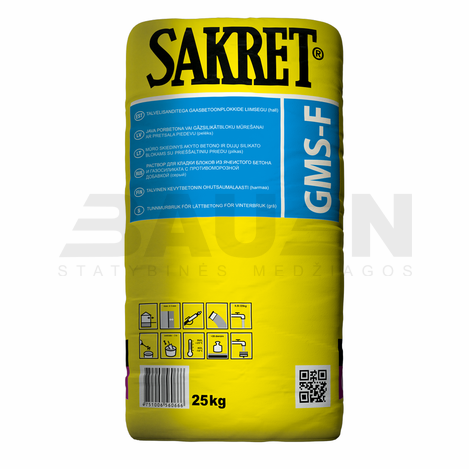 Mūro mišiniai | Mūro mišinys darbui žemose temperatūrose (-10°C) SAKRET GMS-F, 25 Kg.