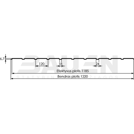 Profiliuota skarda | Profiliuota skarda HANBUD T-7 (0,4mm) matinė antracito (RAL7016), 1220 x 2500 mm.