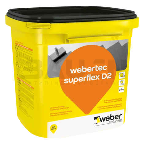 Hidroizoliacija | Dvikomponentė cementinė hidroizoliacija WEBER.TEC Superflex D2, labai elastinga, 6 Kg.