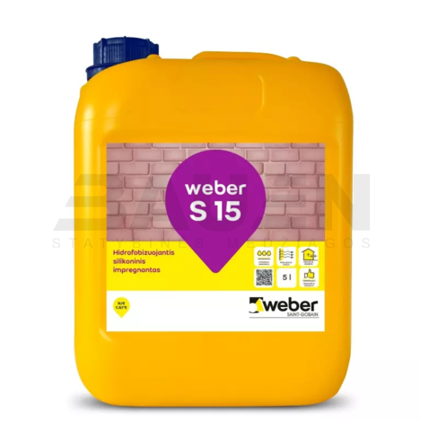 Impregnantai | Hidrofobinis silikonas keramikos impregnavimui WEBER S 15, 5 Ltr.