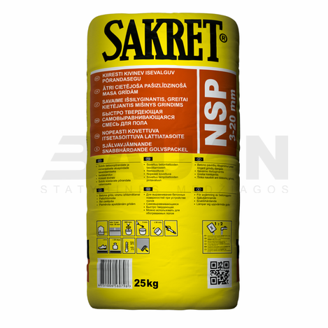 Betono mišiniai | Savaime išsilyginantis mišinys betono grindims SAKRET NSP, 25 Kg.