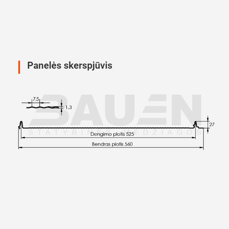 Plieninė danga | Klasikinė skarda Hanbud PHR560 "Mikrobanga" 0,5-0.7 mm., (525mm) molio, matinė (RAL8004), m2