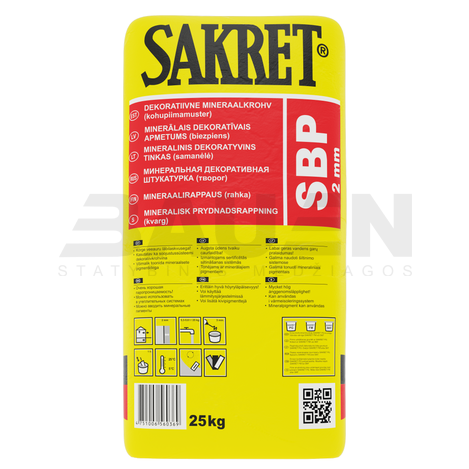 Mineralinis tinkas | Mineralinis dekoratyvinis tinkas SAKRET SBP (2mm) samanėlė, 25 Kg.