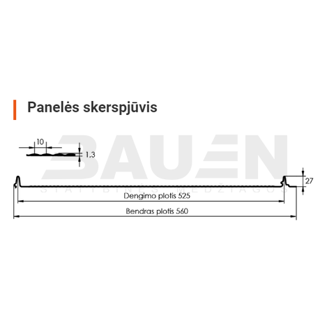 Plieninė danga | Klasikinė skarda Hanbud PHR560 "Molet" 0,5-0.7 mm., (525mm) žalia, blizgi (RAL6005), m2