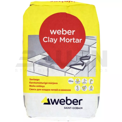 Mūro mišiniai | Molio mišinys WEBER CLAY MORTAR, židiniams ir dūmtraukiams, 20 Kg.