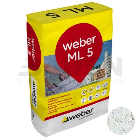 Mūro mišiniai | Spalvotas cementinis mūro mišinys WEBER ML 5 140 Jeres, baltas, 25 Kg.