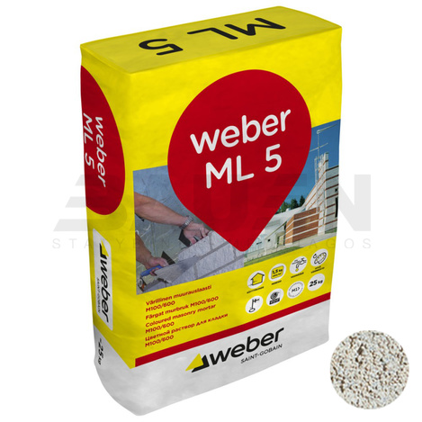 Mūro mišiniai | Spalvotas cementinis mūro mišinys WEBER ML5 141 Olos, šviesiai pilkas, 25 Kg.