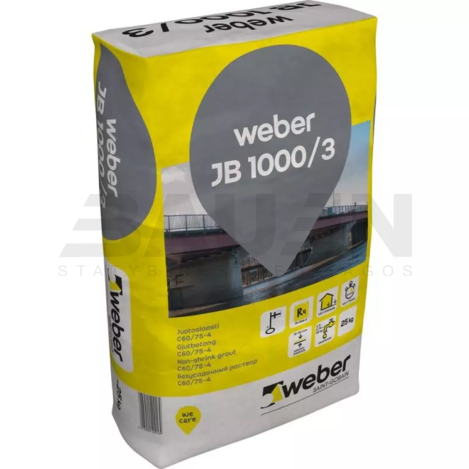 Prekinis betonas | Nesitraukiantis betonavimo mišinys WEBER JB 1000/3, 25 Kg.