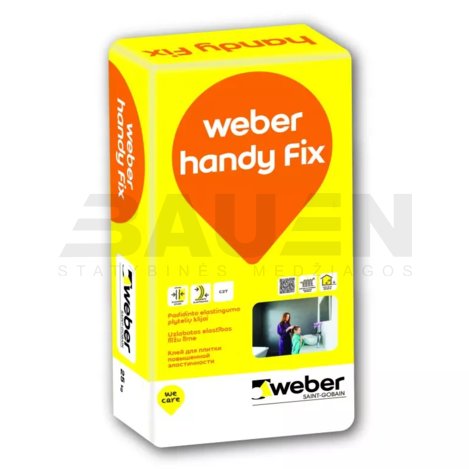 Plytelių klijai | Padidinto sukibimo stiprio cementiniai plytelių klijai WEBER Handy Fix (C2T klasė), 25 Kg.