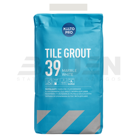 Glaistai | Keramikinių ir klinkerinių plytelių siūlių glaistas (1-6 mm.) KIILTO Pro Tile grout, 39 Marble white, 20 kg.