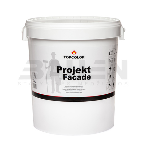 Dažai | Ypač atsparūs atmosferos ir UV poveikiui lateksiniai dažai išorės darbams TOPCOLOR Projekt Facade, balti (A bazė), 18 L
