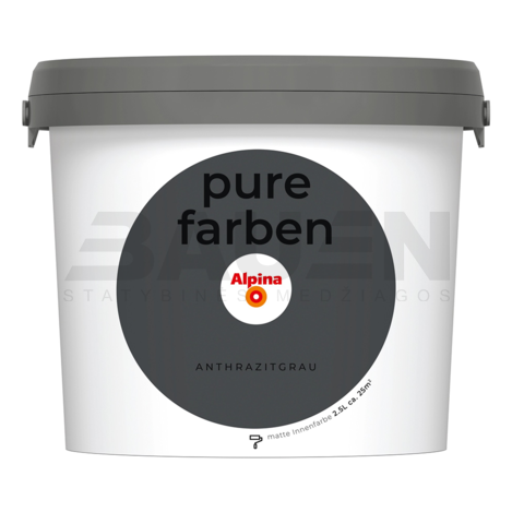 Dažai | Spalvoti vidaus dažai Alpina Pure Farben Anthrazitgrau 2,5 Ltr.