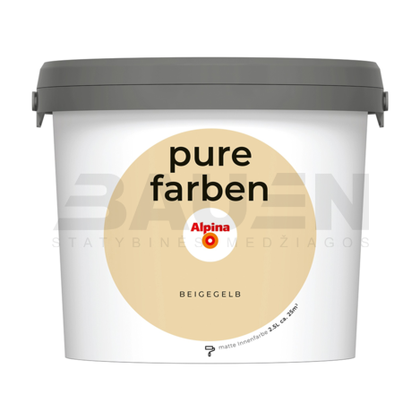 Dažai | Spalvoti vidaus dažai Alpina Pure Farben Beigegelb 2,5 Ltr.