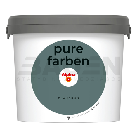 Dažai | Spalvoti vidaus dažai Alpina Pure Farben Blaugrün 2,5 Ltr.