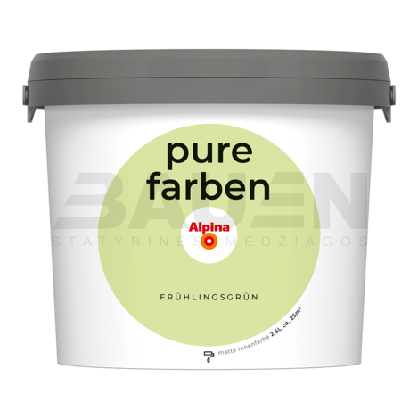 Dažai | Spalvoti vidaus dažai Alpina Pure Farben Frühlingsgrün 2,5 Ltr.
