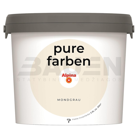 Dažai | Spalvoti vidaus dažai Alpina Pure Farben Mondgrau 2,5 Ltr.