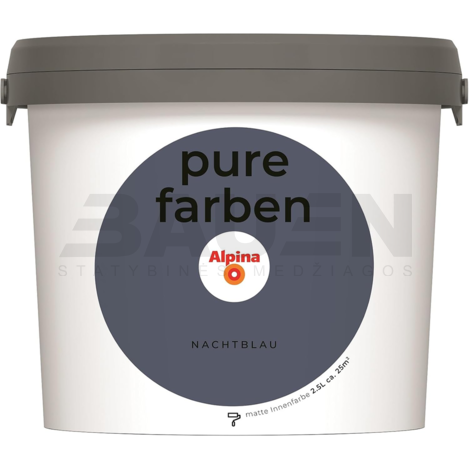 Dažai | Spalvoti vidaus dažai Alpina Pure Farben Nachtblau 2,5 Ltr.