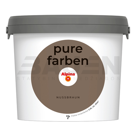Dažai | Spalvoti vidaus dažai Alpina Pure Farben Nussbraun 2,5 Ltr.