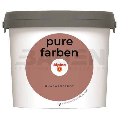 Dažai | Spalvoti vidaus dažai Alpina Pure Farben Rhabarberrot 2,5 Ltr.