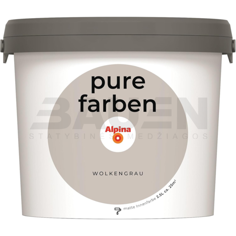 Dažai | Spalvoti vidaus dažai Alpina Pure Farben Wolkengrau 2,5 Ltr.